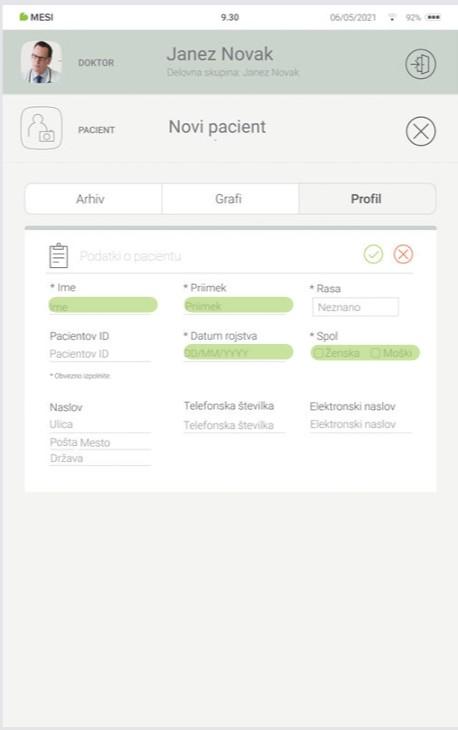 MESI mTABLET SPO2 -DODAJANJE BOLNIKA - 2 korak