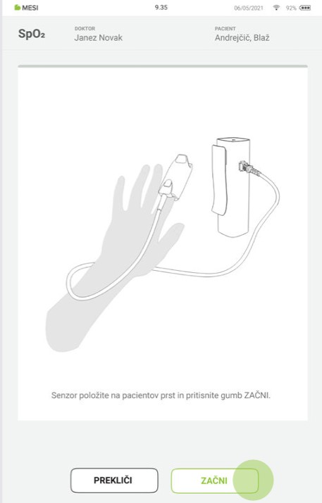 MESI mTABLET SPO2 - MERJENJE SpO₂ PO KORAKIH - 3 korak