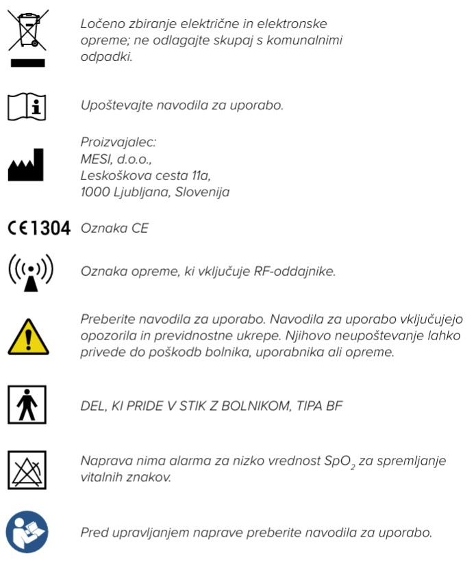 MESI mTABLET SPO2 - POMEMBNE OZNAKE