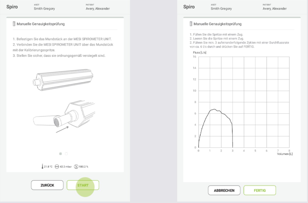 MESI mTABLET SPIRO -DURCHFÜHRUNG EINES GENAUIGKEITSTESTS - Schritt 4