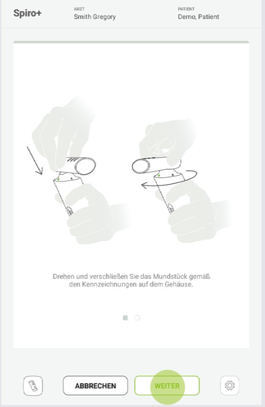 MESI mTABLET SPIRO -VORBEREITUNG DER SPIROMETRIE-MESSU - Schritt 3