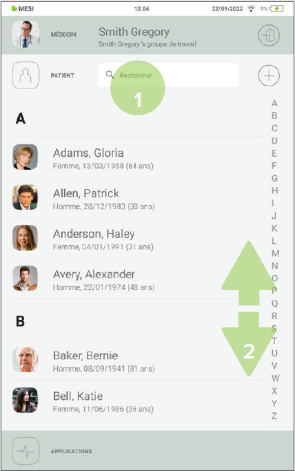 MESI mTABLET ABI - Selecting a patient - Step 2