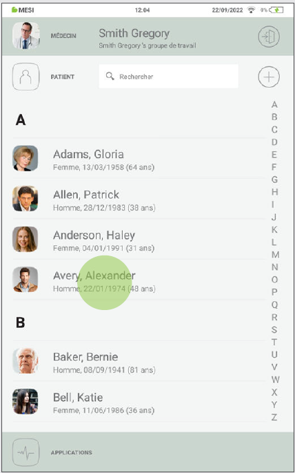 MESI mTABLET ABI - Selecting a patient - Step 3