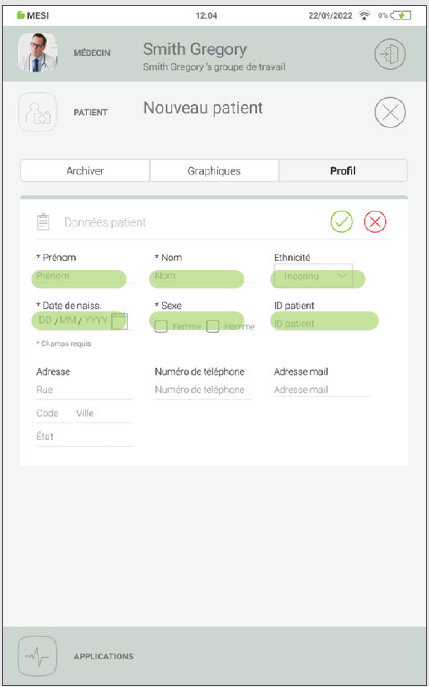 MESI mTABLET ABI - Adding a patient - Step 2
