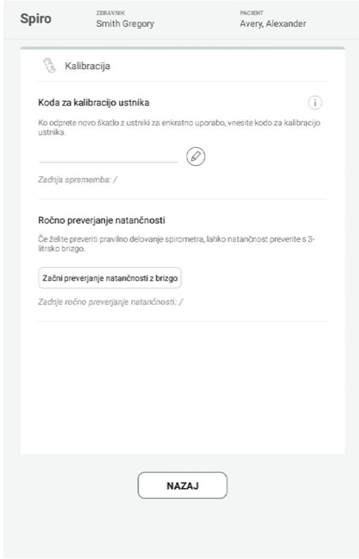 MESI mTABLET SPIRO - KALIBRACIJA IN PREVERJANJE KALIBRACIJE