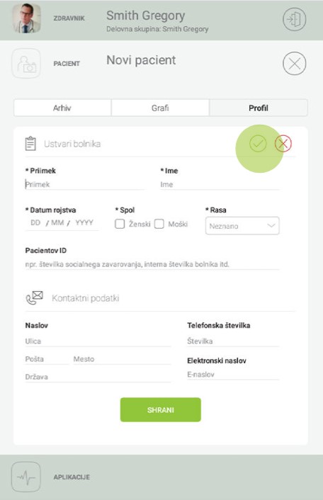 MESI mTABLET SPIRO -DODAJANJE BOLNIKA - Korak 3