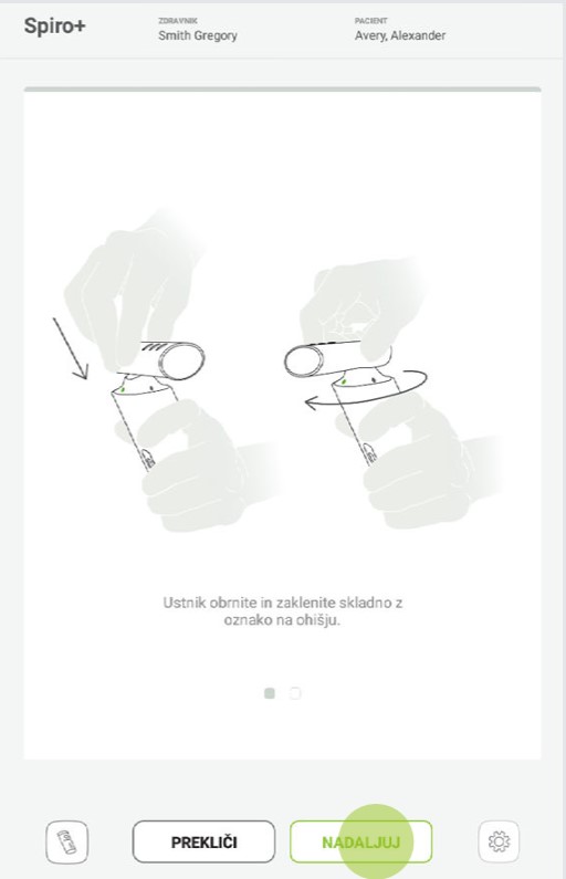 MESI mTABLET SPIRO -PRIPRAVA NA SPIROMETRIJSKO MERITEV- Korak 3