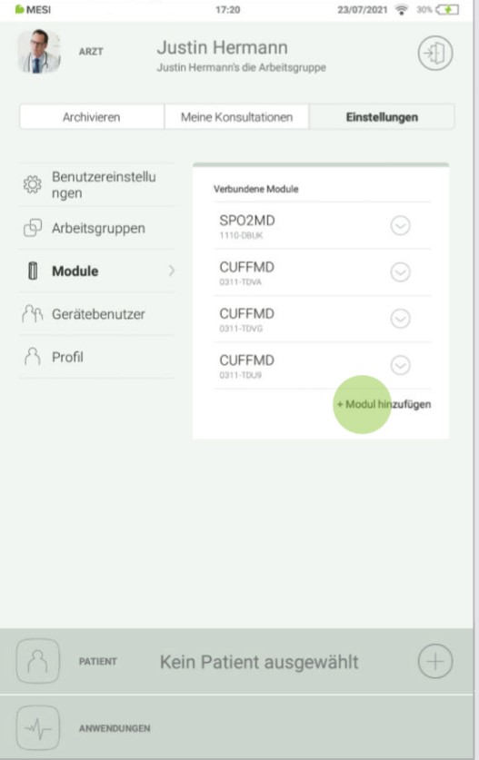MESI mTABLET ECG-EKOPPLUNG - Schritt 1