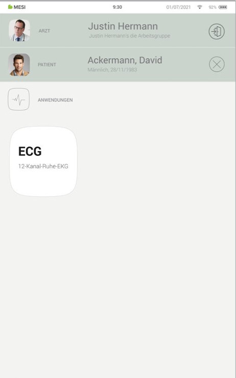 MESI mTABLET ECG-PATIENTEN AUSWÄHLEN- Schritt 1