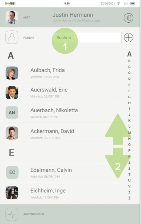 MESI mTABLET ECG-PATIENTEN AUSWÄHLEN- Schritt 2