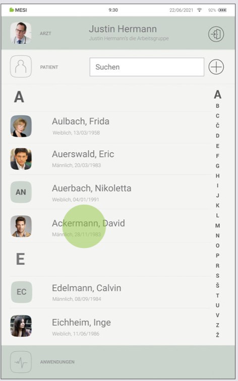 MESI mTABLET ECG-PATIENTEN AUSWÄHLEN- Schritt 3