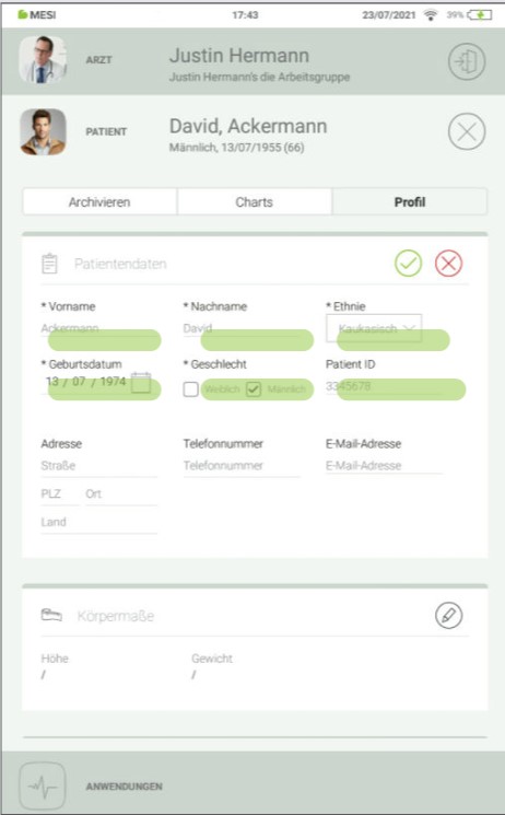 MESI mTABLET ECG-ATIENTEN HINZUFÜGEN- Schritt 2