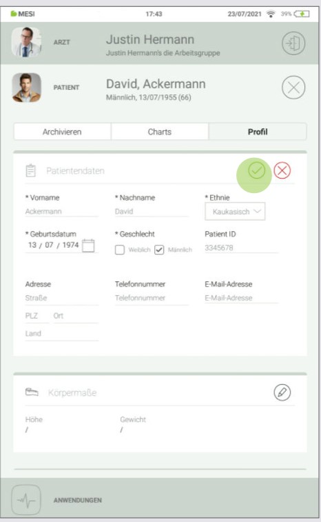 MESI mTABLET ECG-ATIENTEN HINZUFÜGEN- Schritt 3