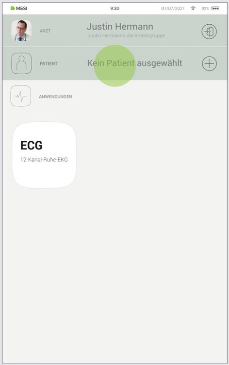 MESI mTABLET ECG-EKGAUFZEICHUNUNG- Schritt 1