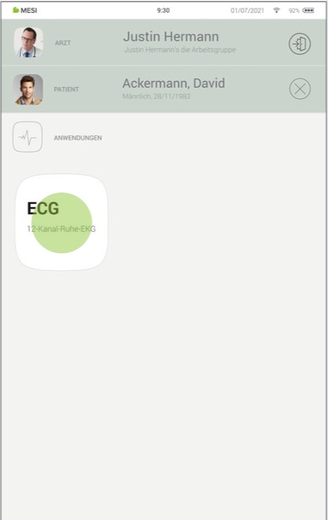 MESI mTABLET ECG-EKGAUFZEICHUNUNG- Schritt 2