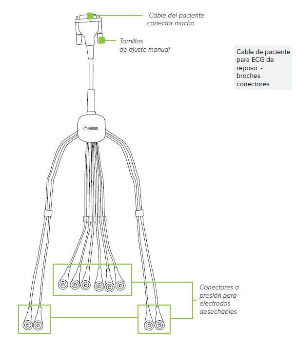 MESI mTABLET ECG - Product description - Patient cable for resting ECG - Snap connectors