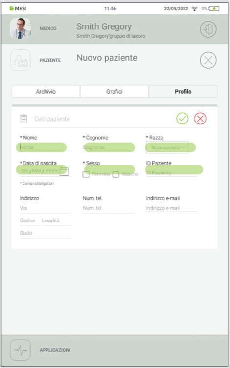 MESI mTABLET ECG-AGGIUNGERE UN PAZIENTE - Fase 2