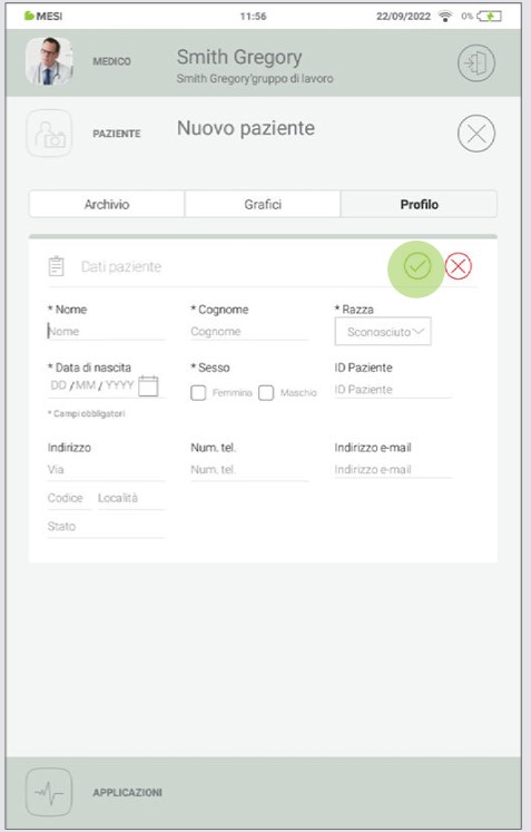 MESI mTABLET ECG-AGGIUNGERE UN PAZIENTE - Fase 3