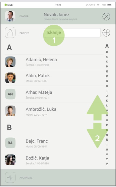 MESI mTABLET ECG-IZBIRANJE BOLNIKA - Korak 2