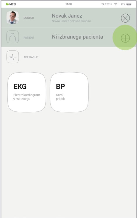MESI mTABLET ECG-DODAJANJE BOLNIKA- Korak 1