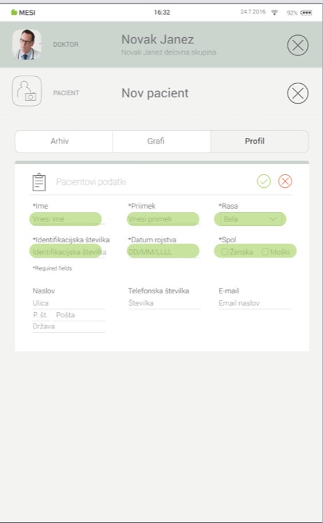MESI mTABLET ECG-DODAJANJE BOLNIKA- Korak 2