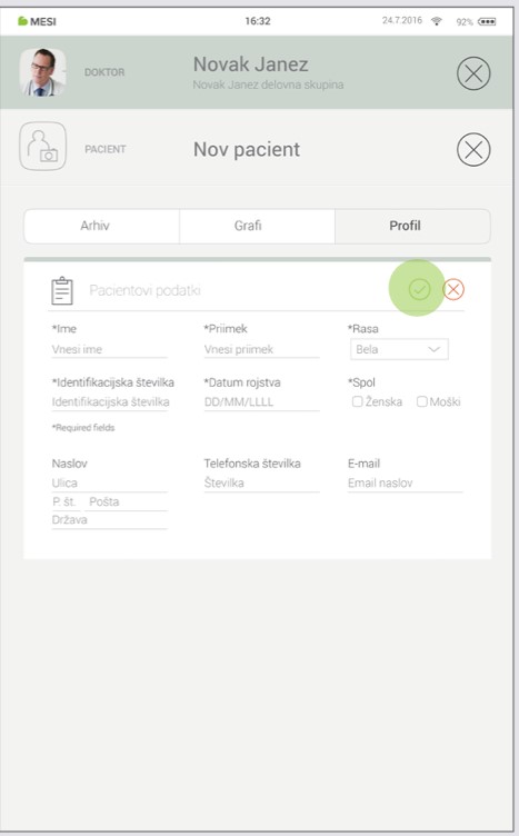 MESI mTABLET ECG-DODAJANJE BOLNIKA- Korak 3