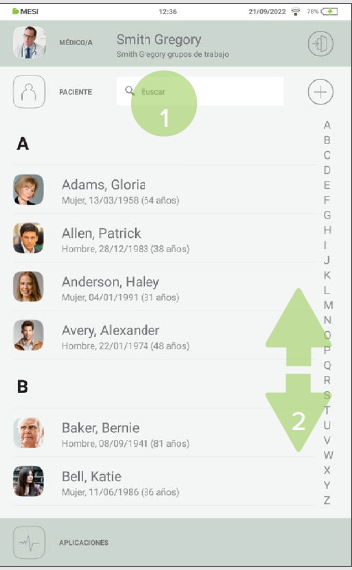 MESI mTABLET ABI - Selecting a patient - Step 2