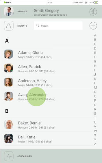 MESI mTABLET ABI - Selecting a patient - Step 3