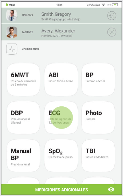 MESI mTABLET ECG - Recording the ecg - Step 2