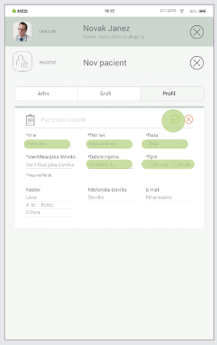 Vpisovanje bolnikovih podatkov