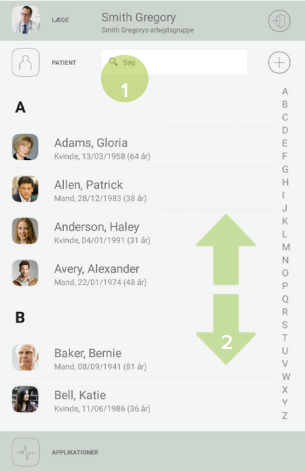 MESI mTABLET ABI - Selecting a patient - Step 2