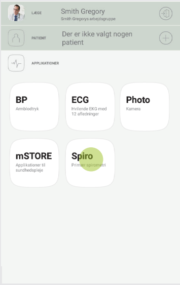 MESI mTABLET SPIRO - Selecting a patient - Step 1