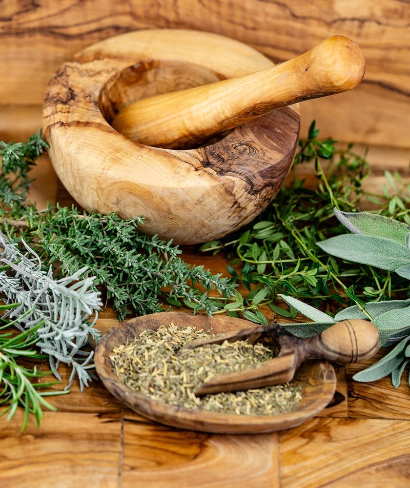 Herbs and bowls