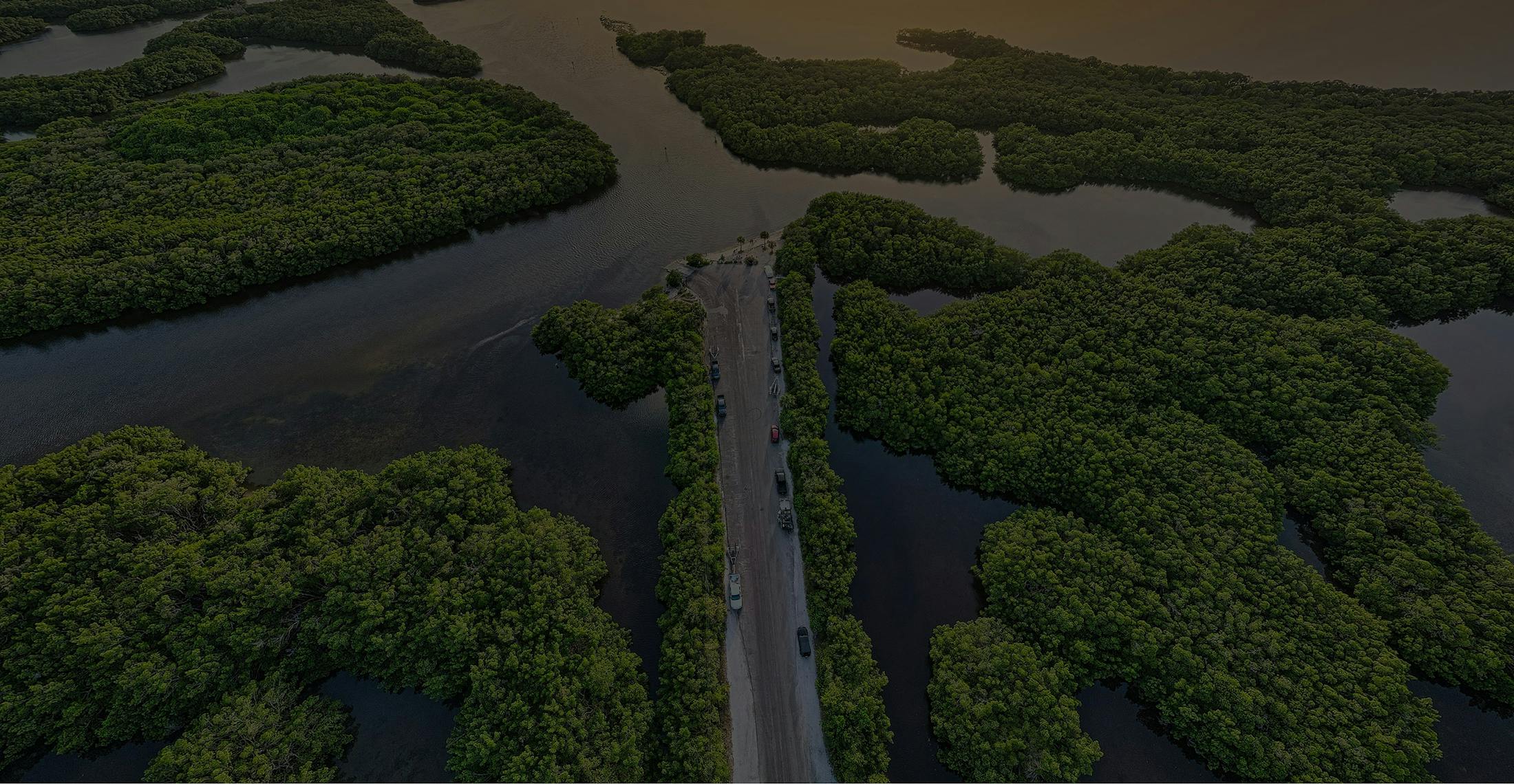 Aerial shot of a road that was flooded