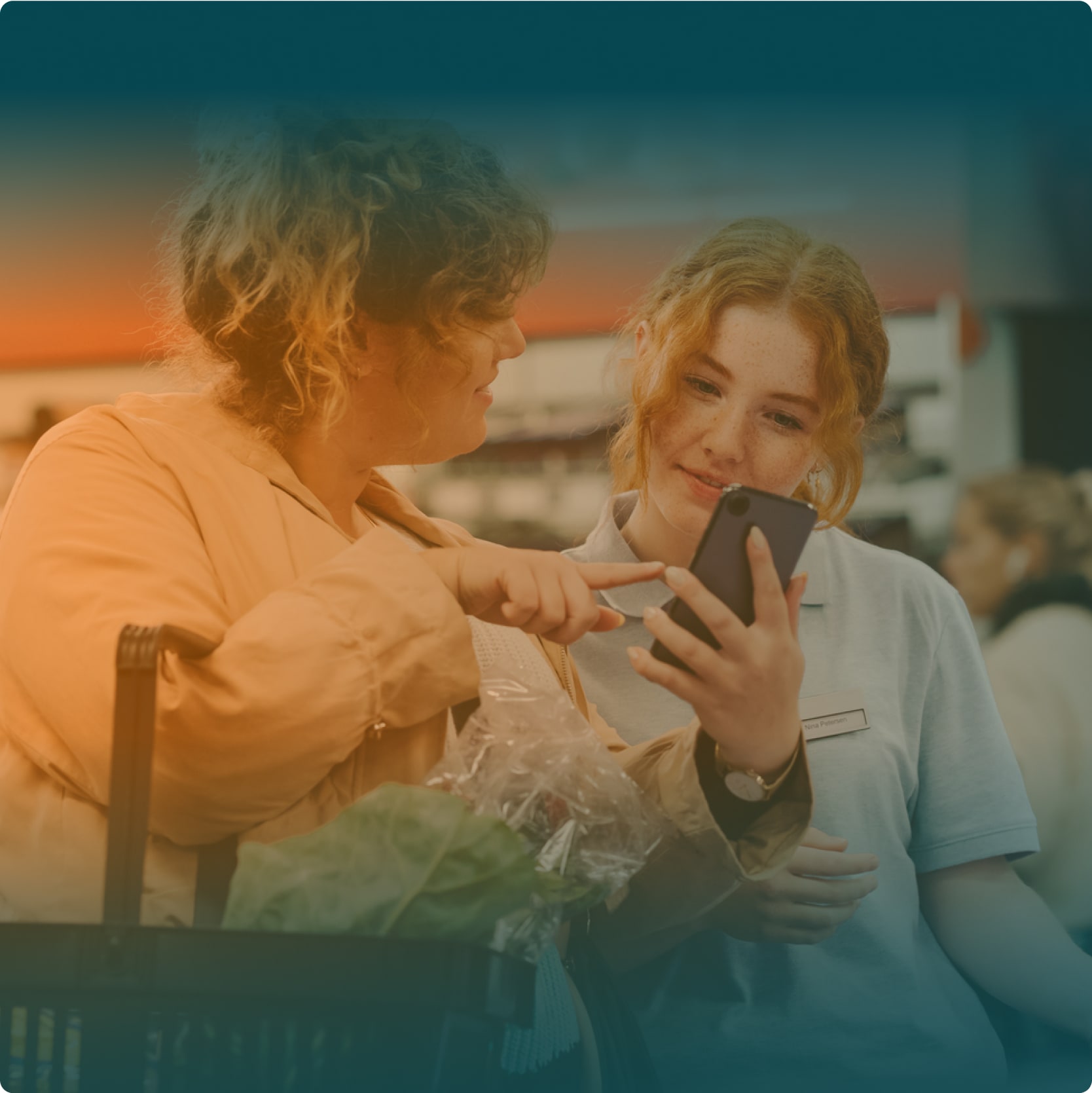 Lifestyle imagery of people interacting, reinforcing Upshop’s human-centered branding.