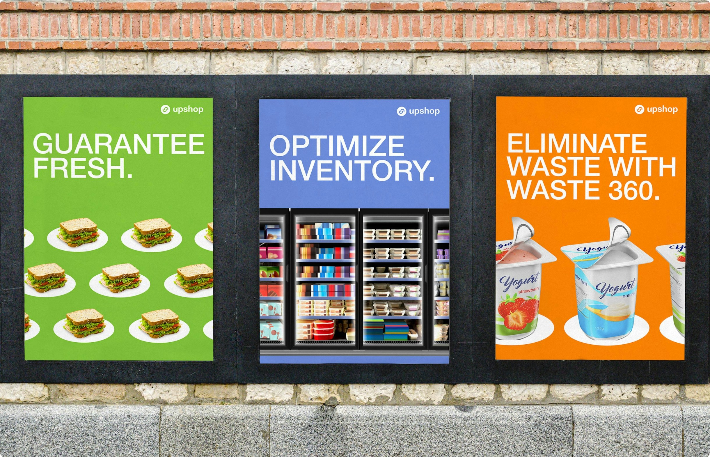 Outdoor advertising showcasing Upshop’s campaign visuals and color system for retail marketing.