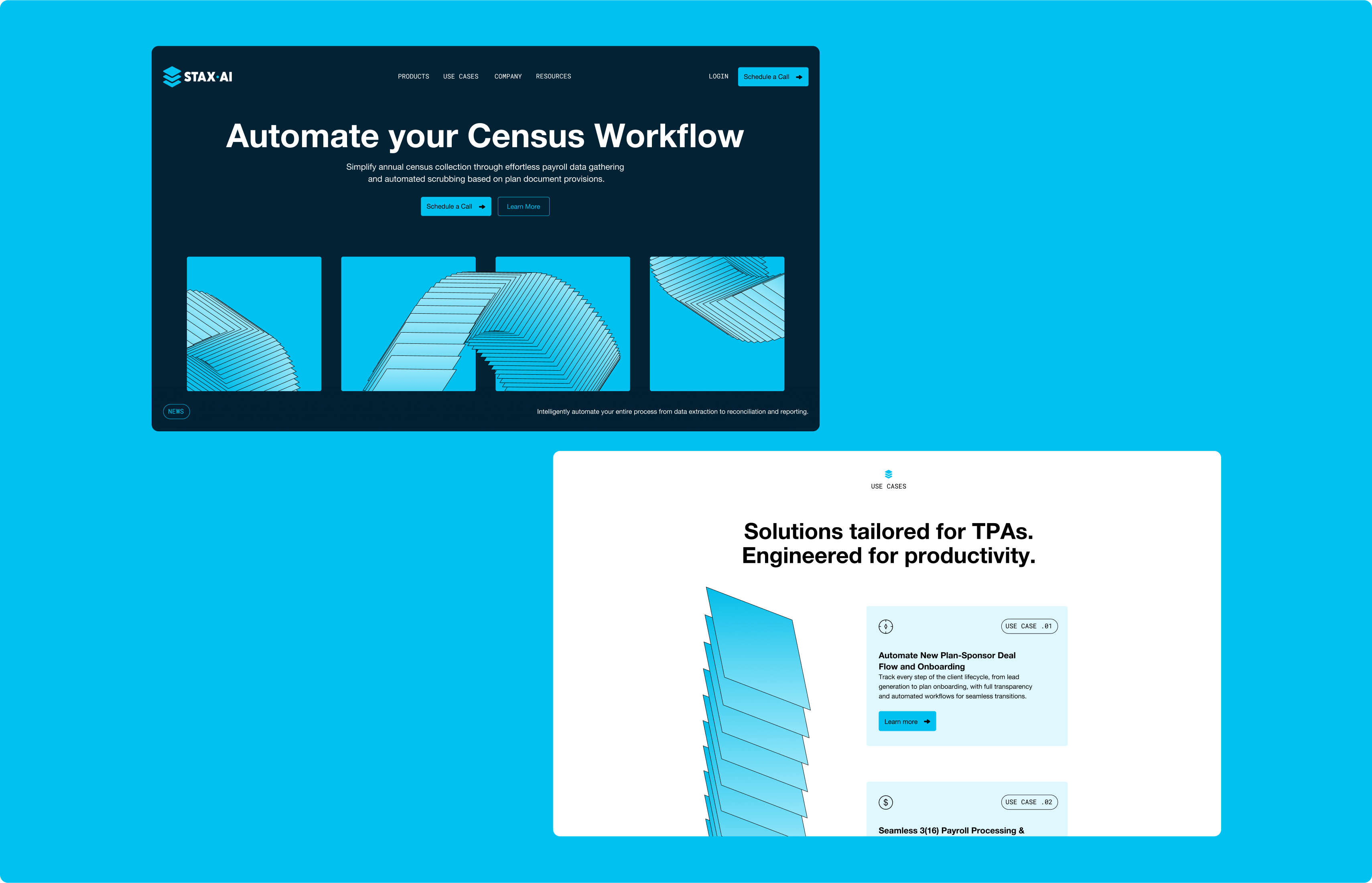 Web layouts emphasizing Stax.ai’s clear user experience and brand clarity.