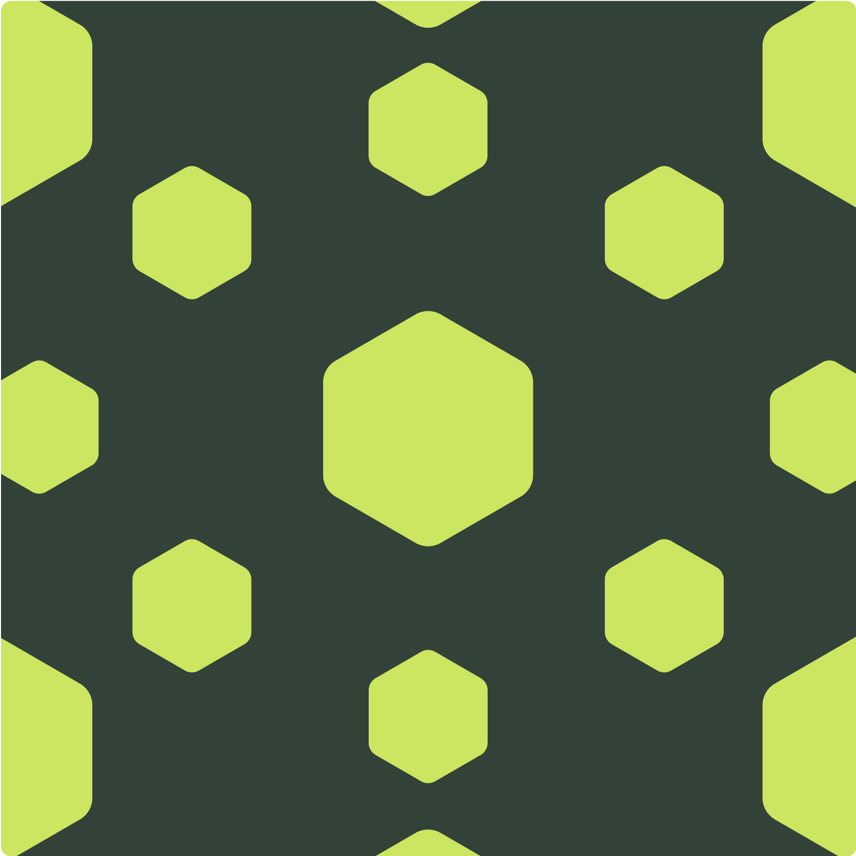Abstract hexagonal pattern in New Engen’s green and yellow color scheme.