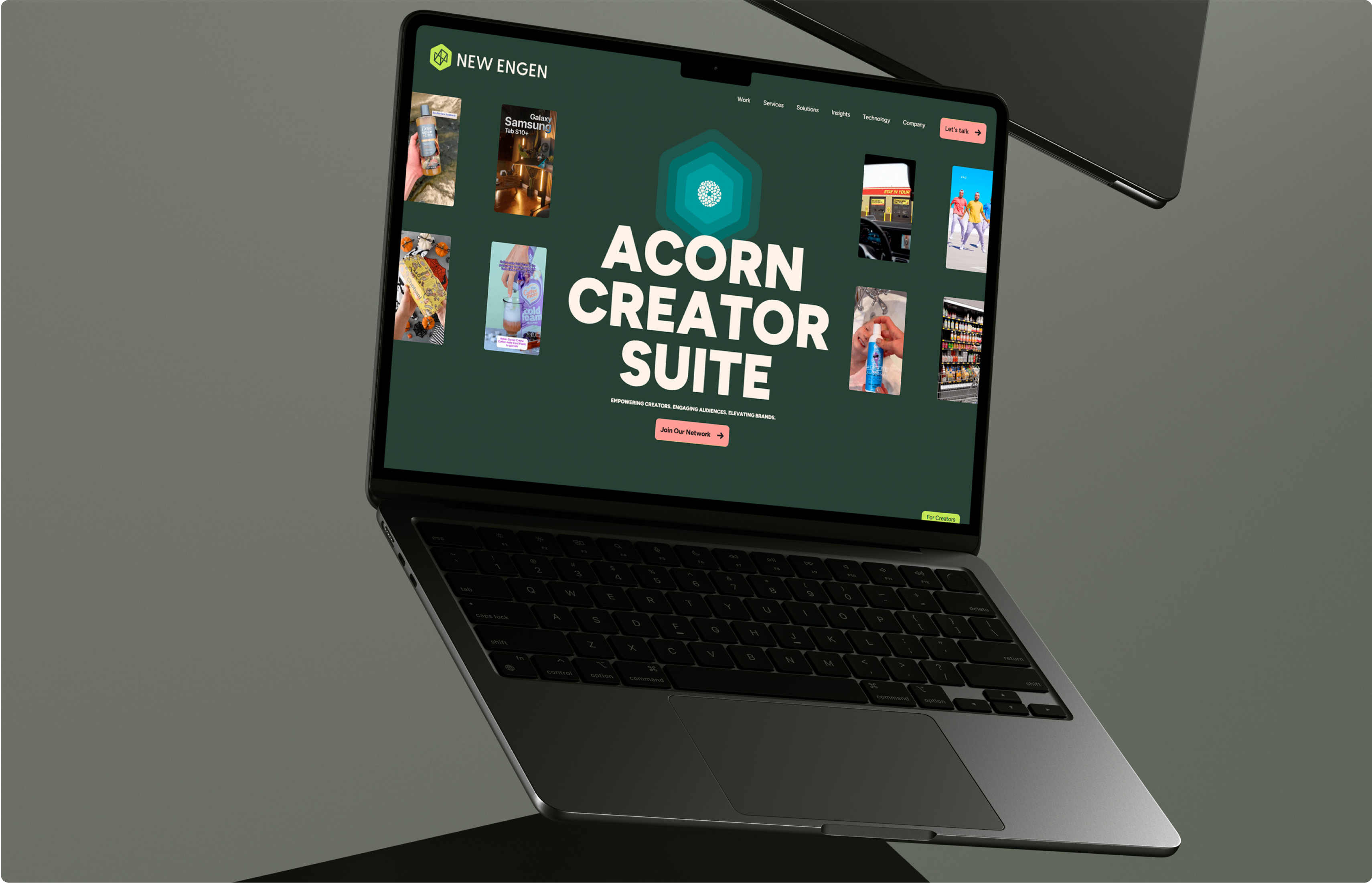 computer screen showing New Engen’s marketing page and visual hierarchy.