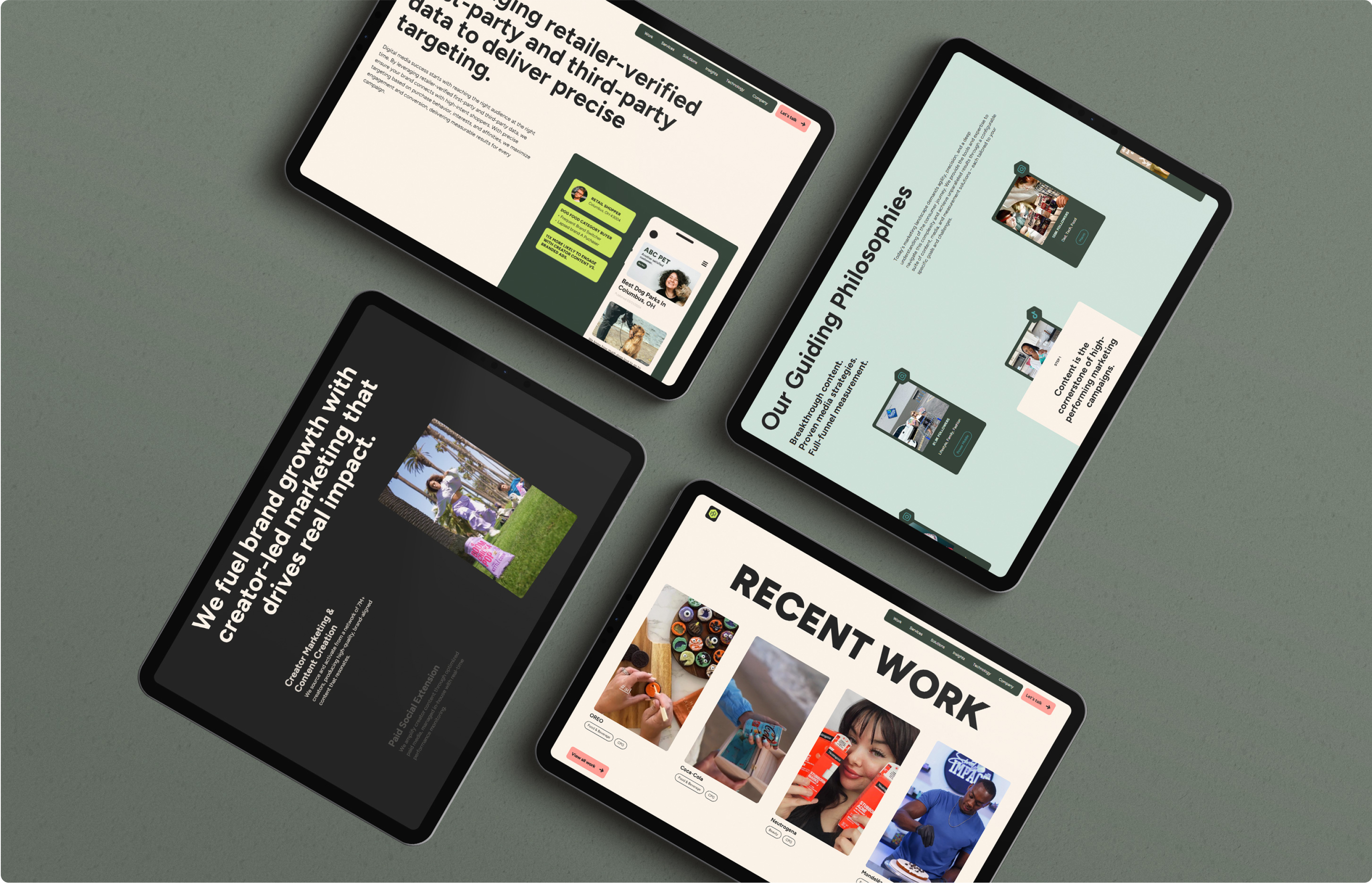 Tablet mockups showcasing the New Engen site layout and refreshed brand identity.