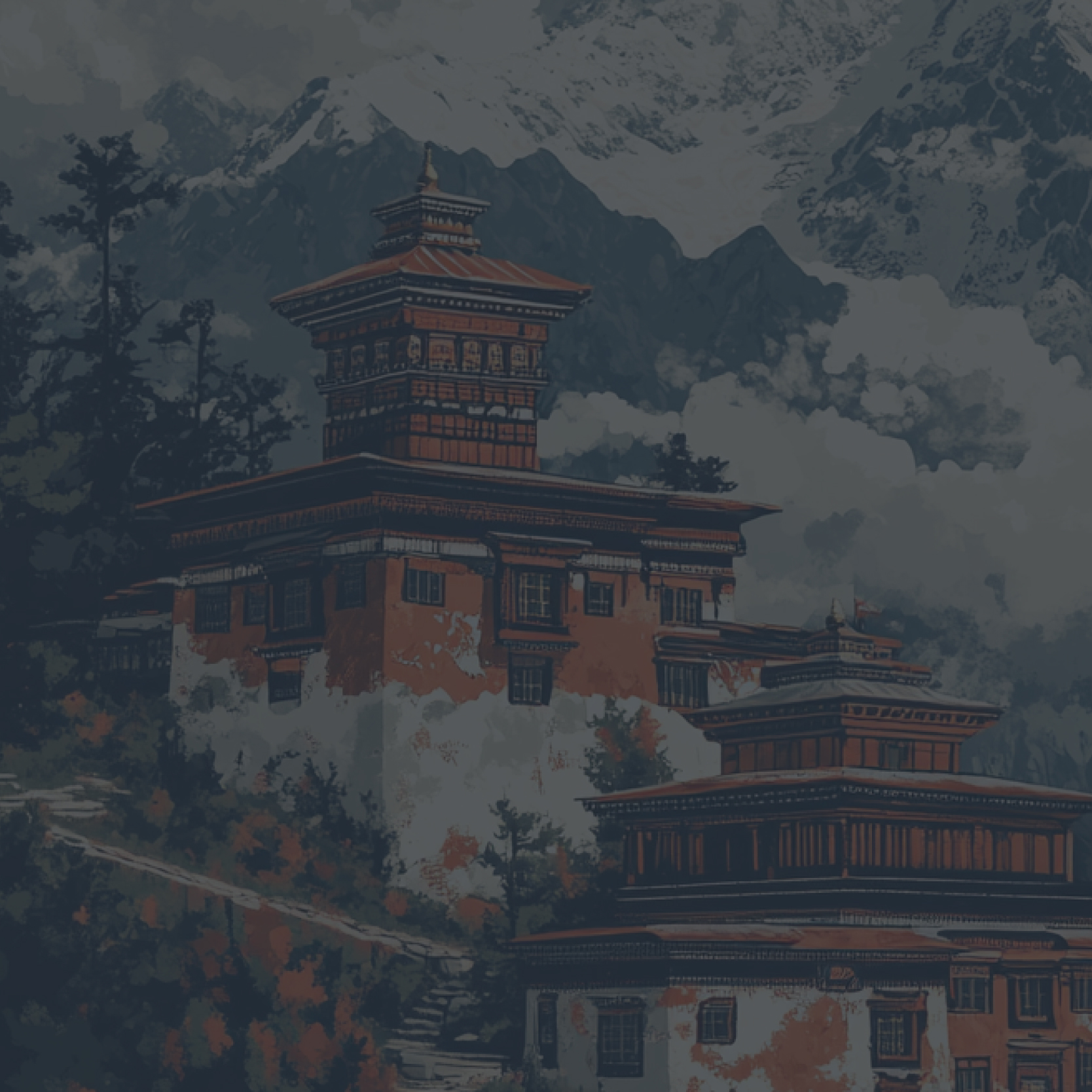 Dark landscape-inspired pattern symbolizing depth and structure in the brand’s visuals.