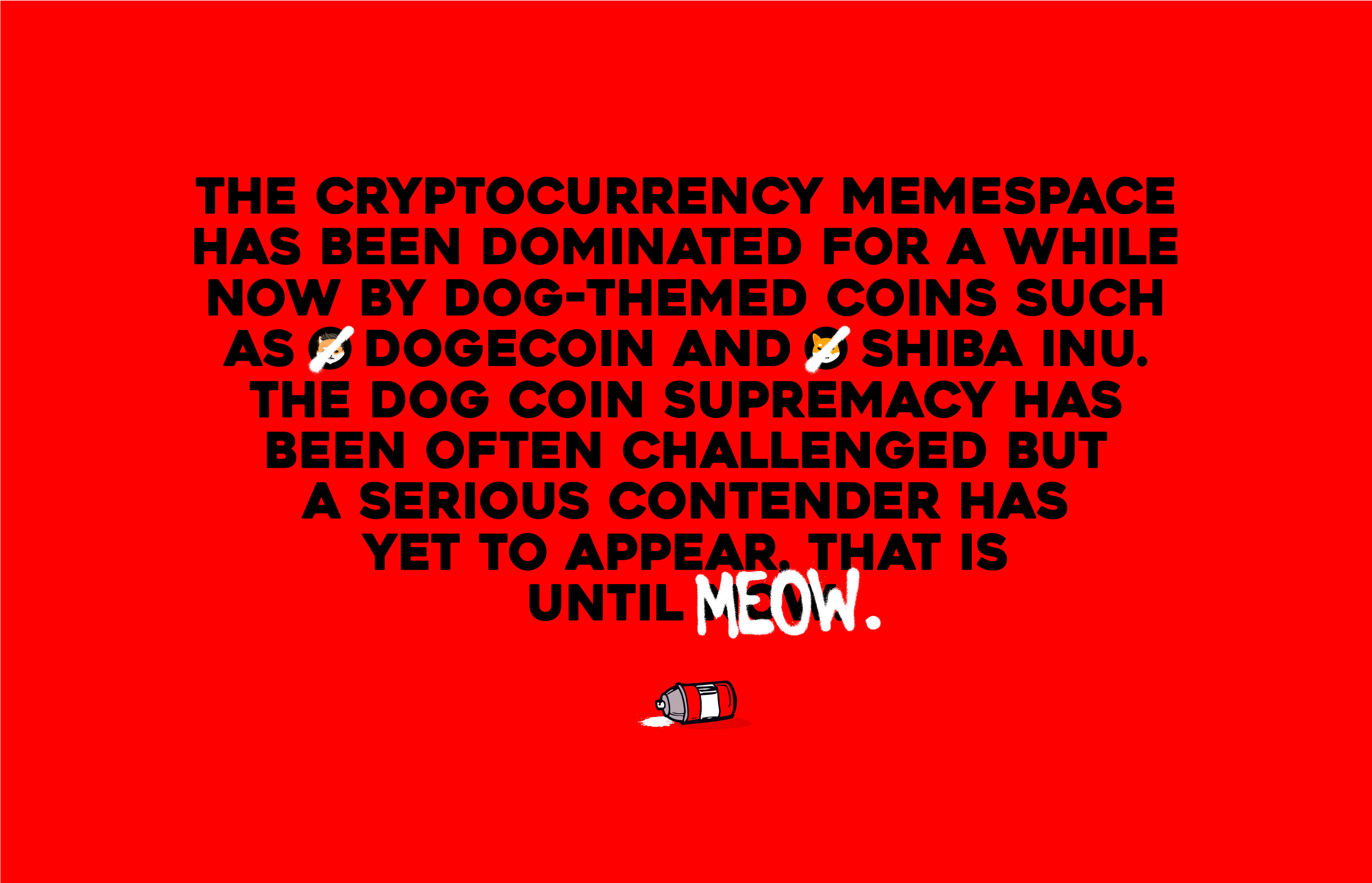 Red background graphic displaying MEW’s brand manifesto in bold typography.