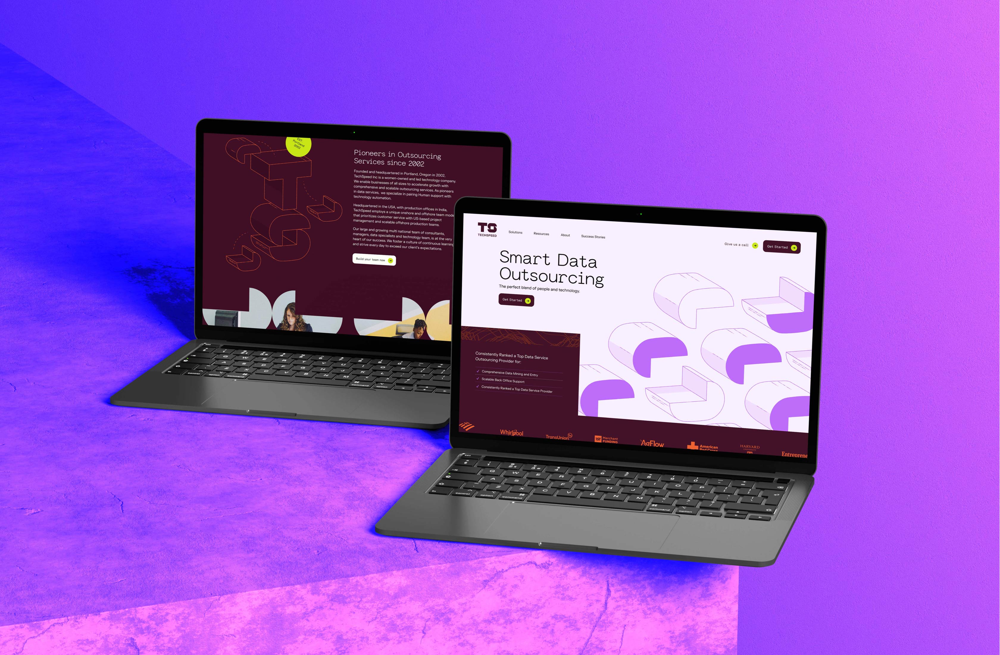 Laptop and tablet mockups displaying the Techspeed homepage and product interface.