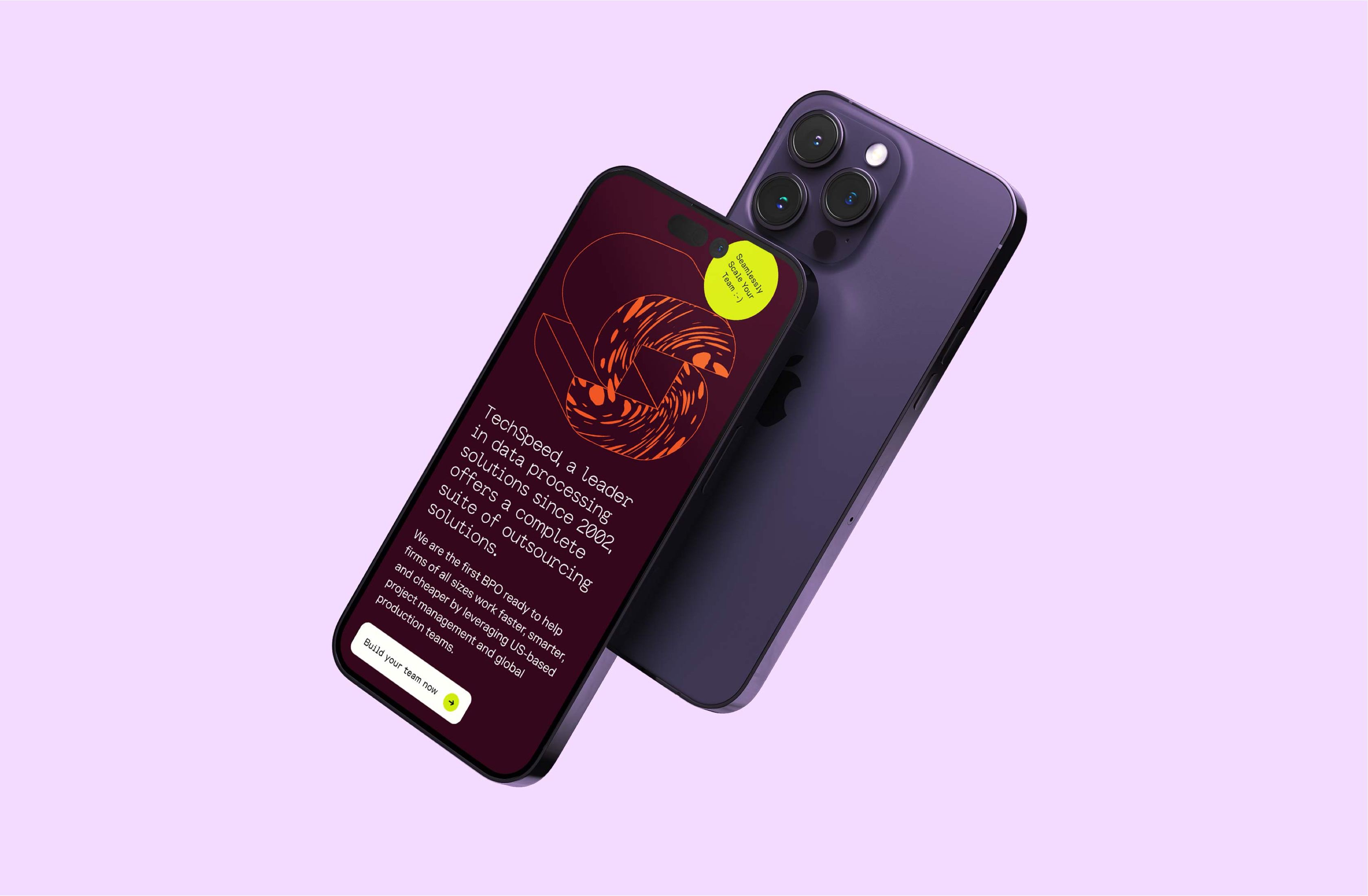Smartphone displaying Techspeed’s app interface and data insights in a sleek layout.