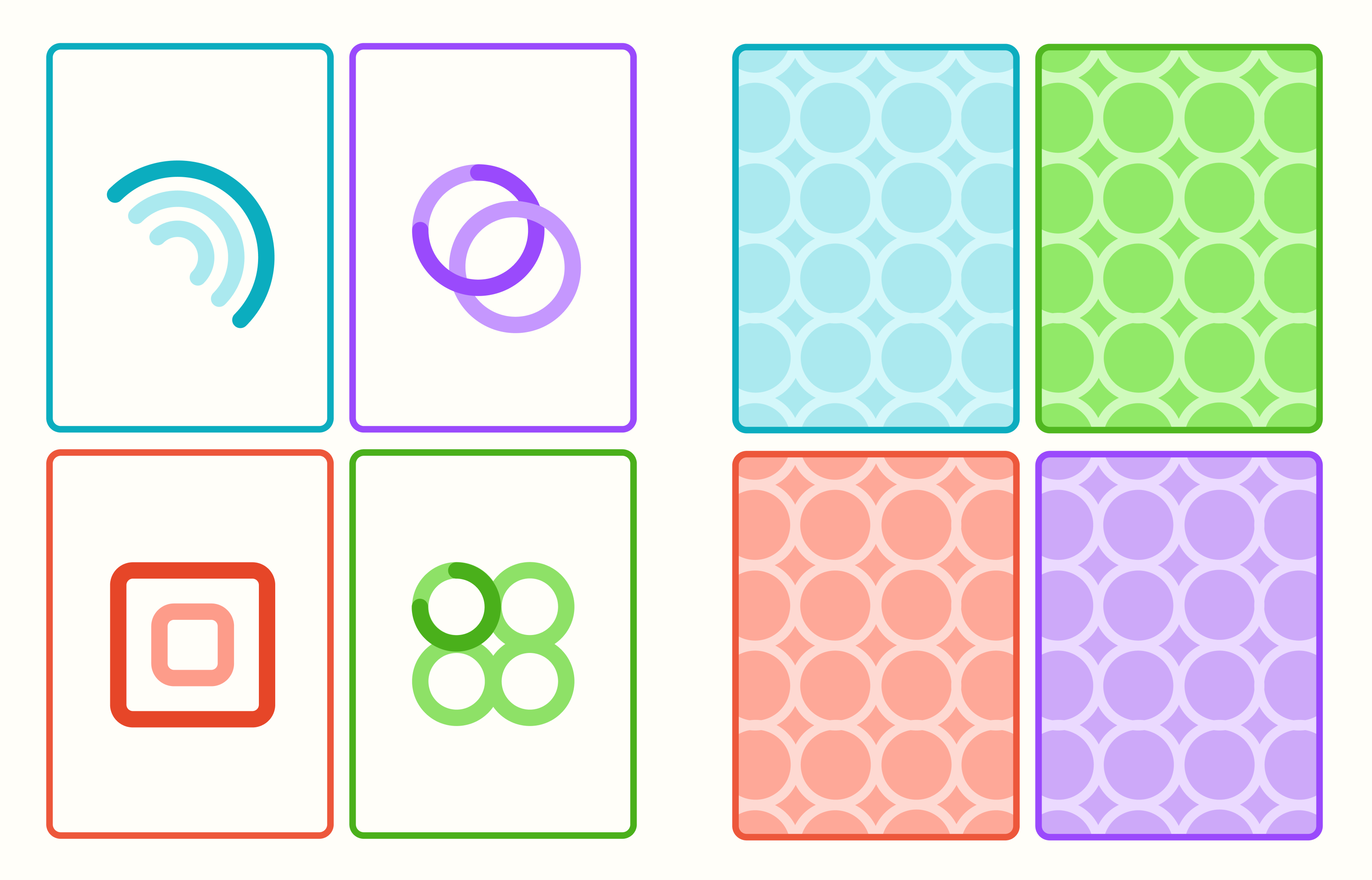 Hugo icon set featuring pastel shapes and grid-based badge graphics.