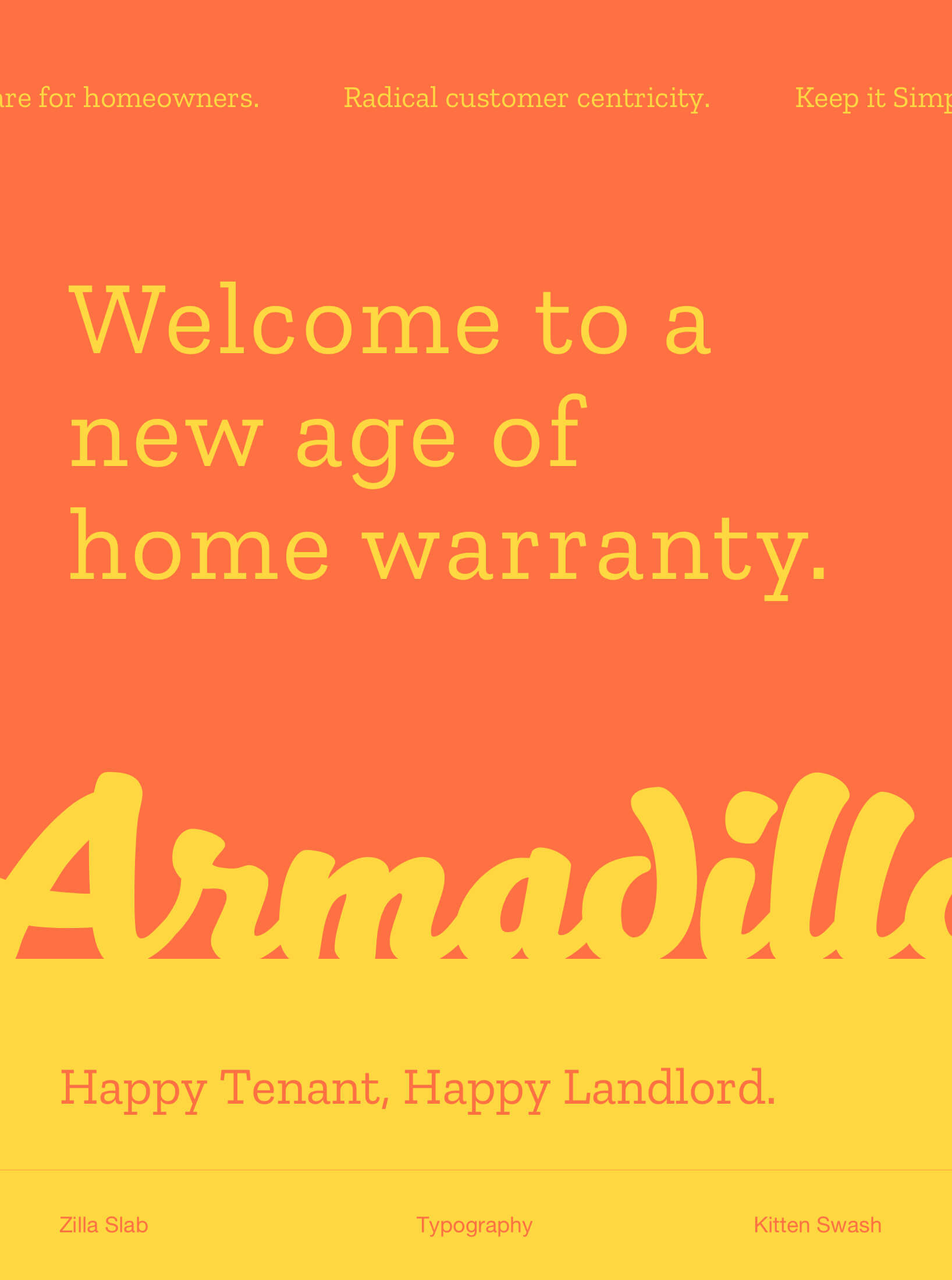 Armadillo typography poster in orange and yellow with bold messaging.