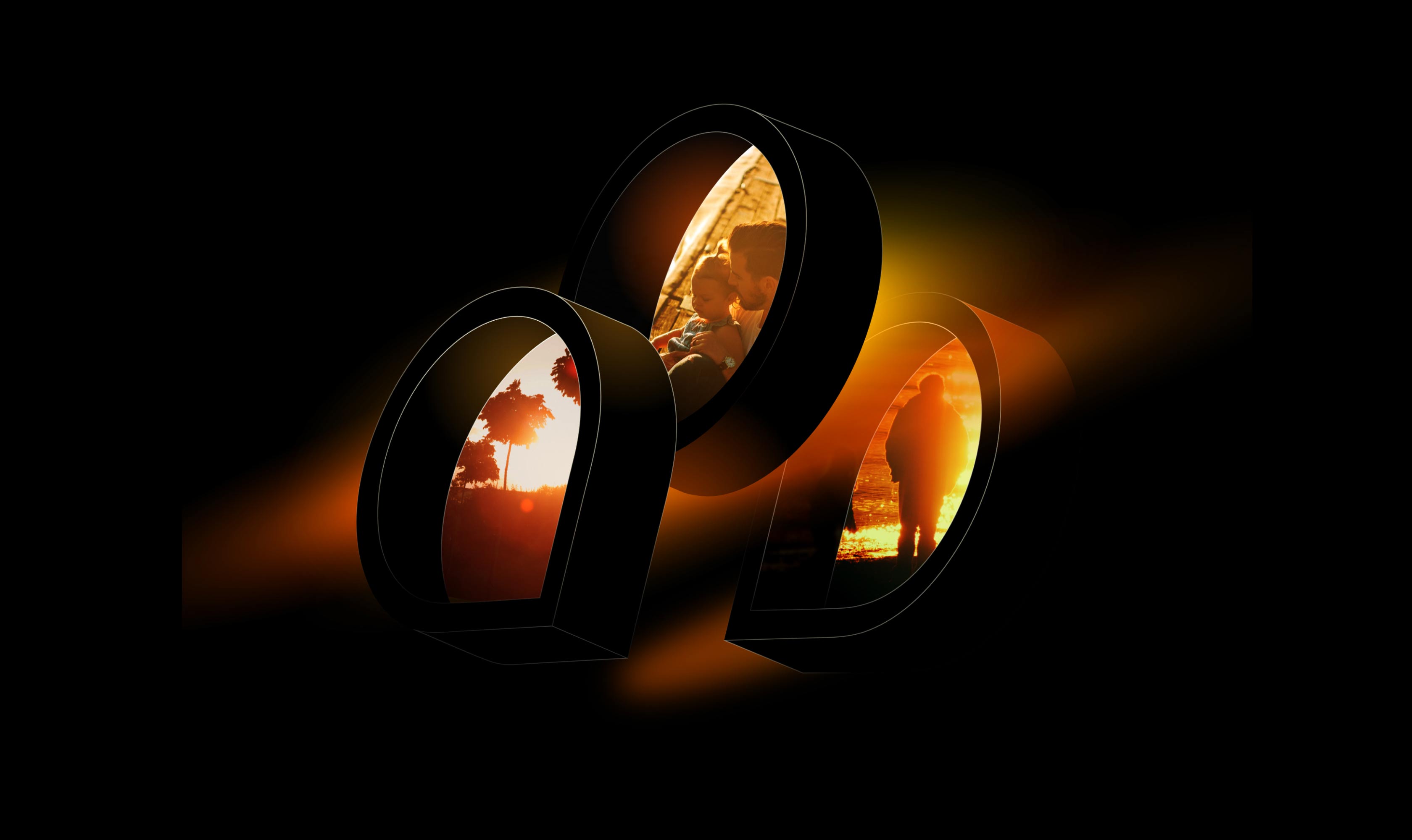 Set of illuminated Brainsave logo icons on textured dark background.