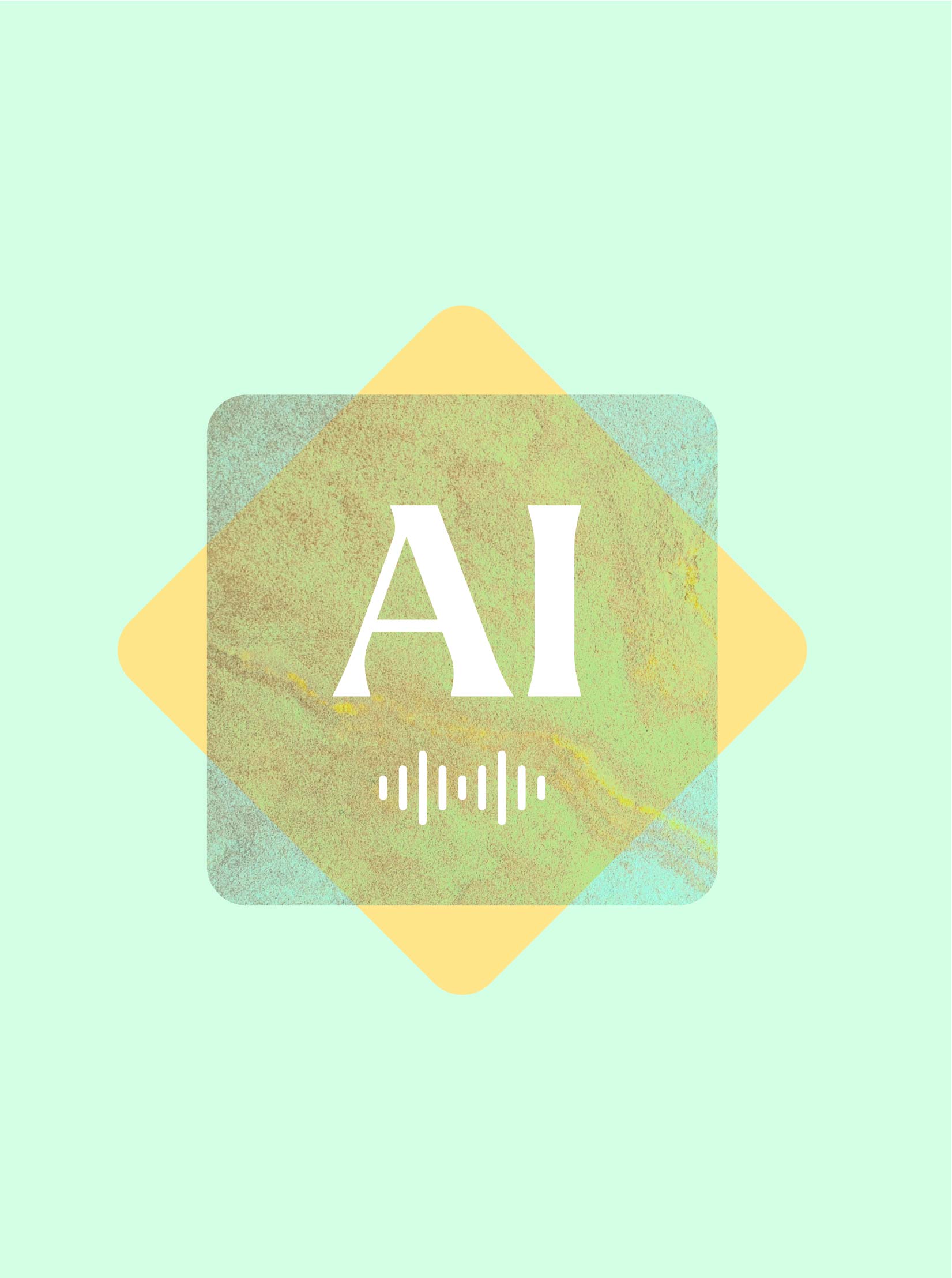 Abstract AI-themed badge illustration with geometric shapes on teal background.
