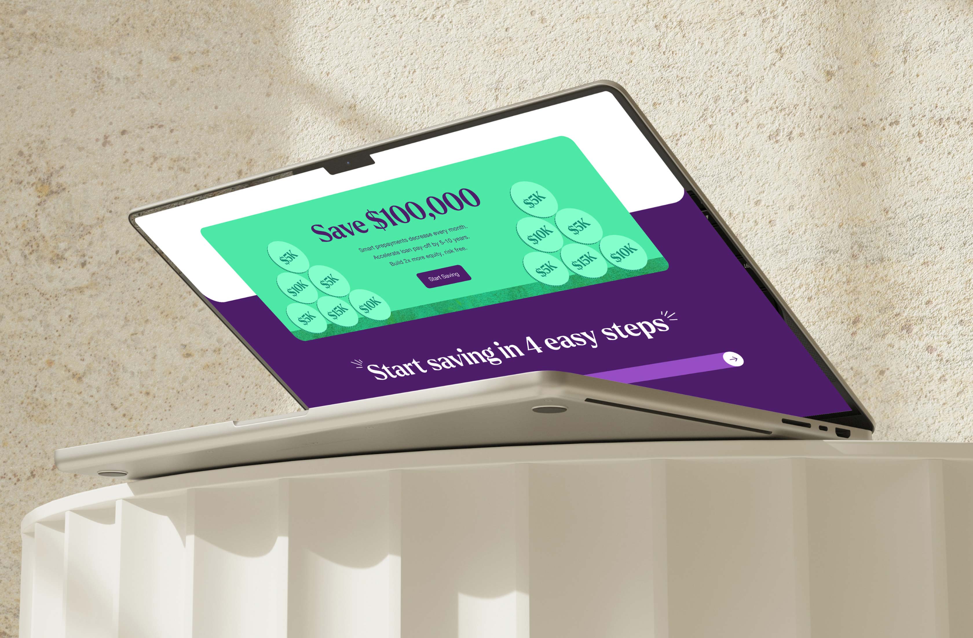 Website on a laptop screen almost closed.