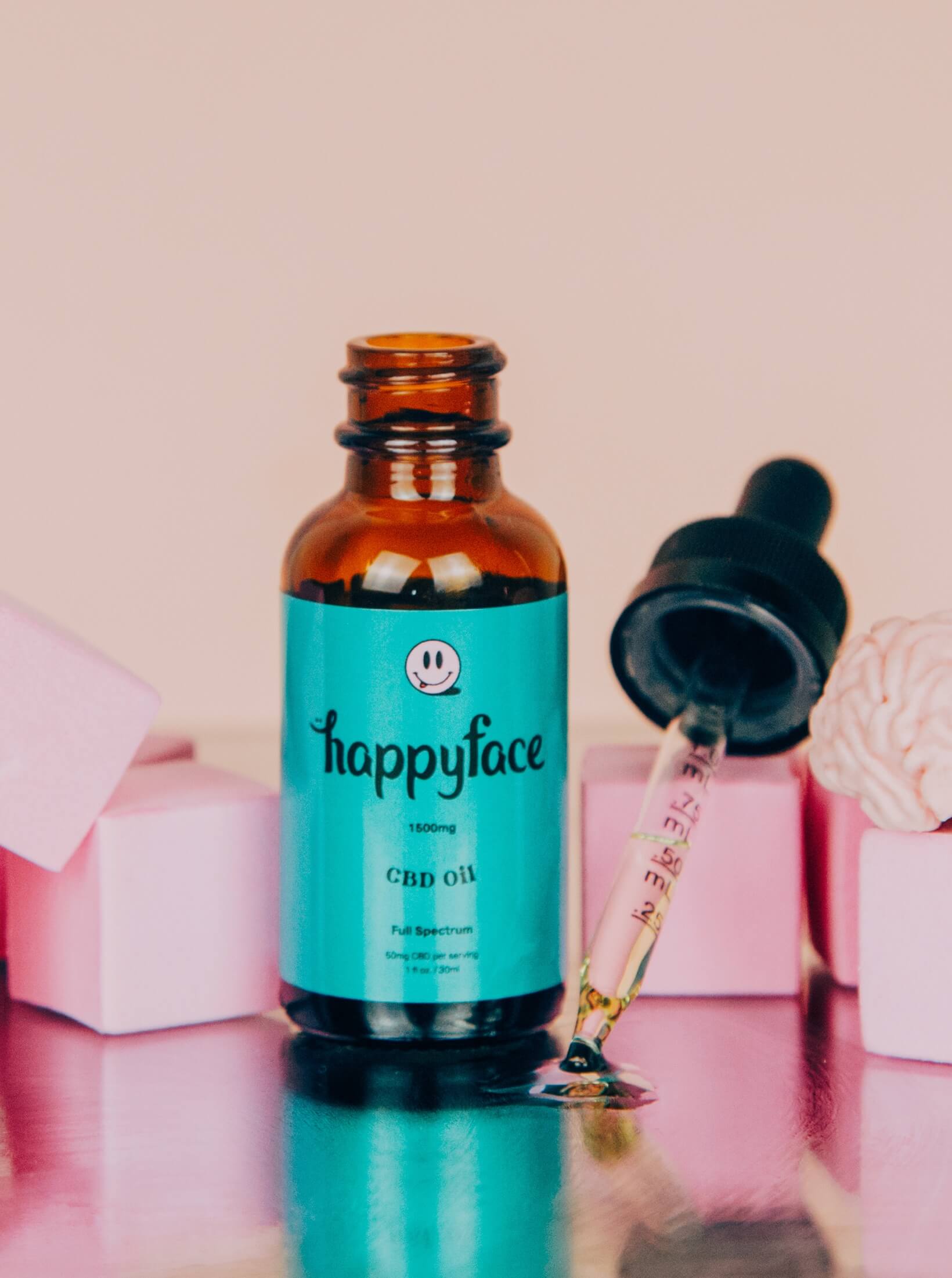 Happy Face product lineup in bright color photography.